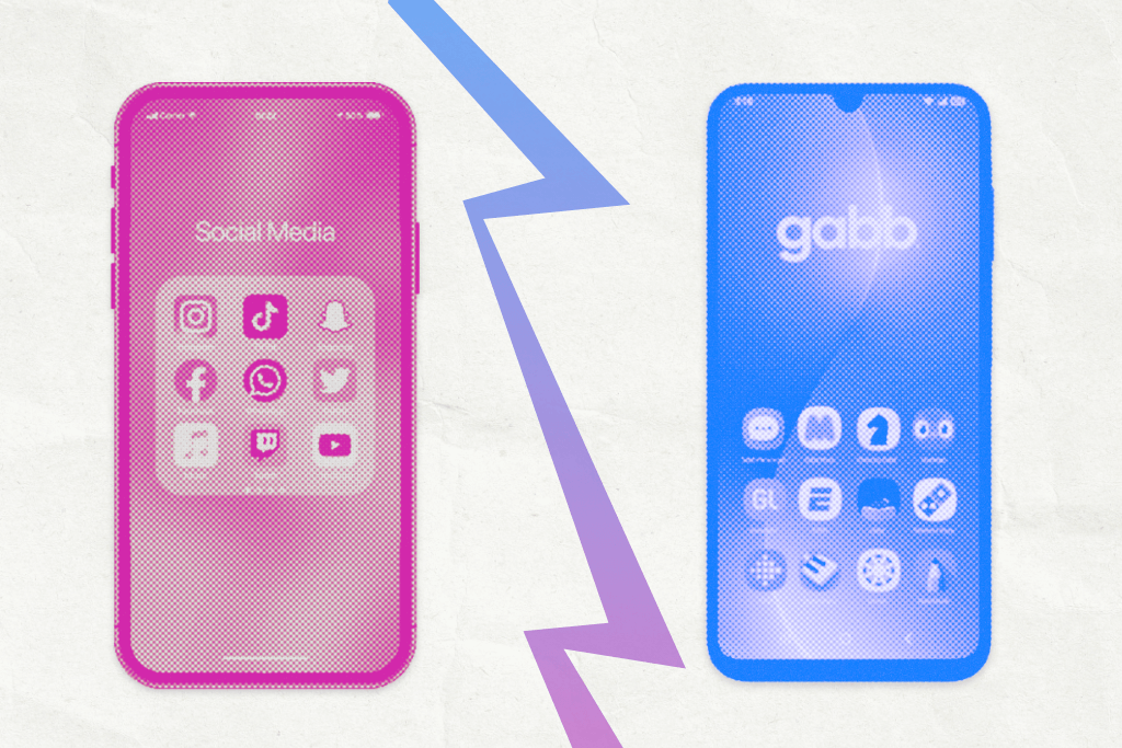 An iphone and a Gabb Phone 4 Pro for kids side by side